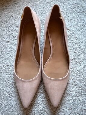 Tory Burch Elizabeth Suede Pointed Toe Women's Kitten Heel Blush Pink